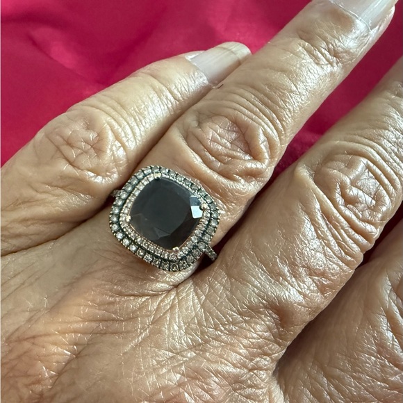 Elegant Brown Topaz Center Gemstone Ring W/chocolate diamonds, Rose Gold Band - Picture 5 of 5